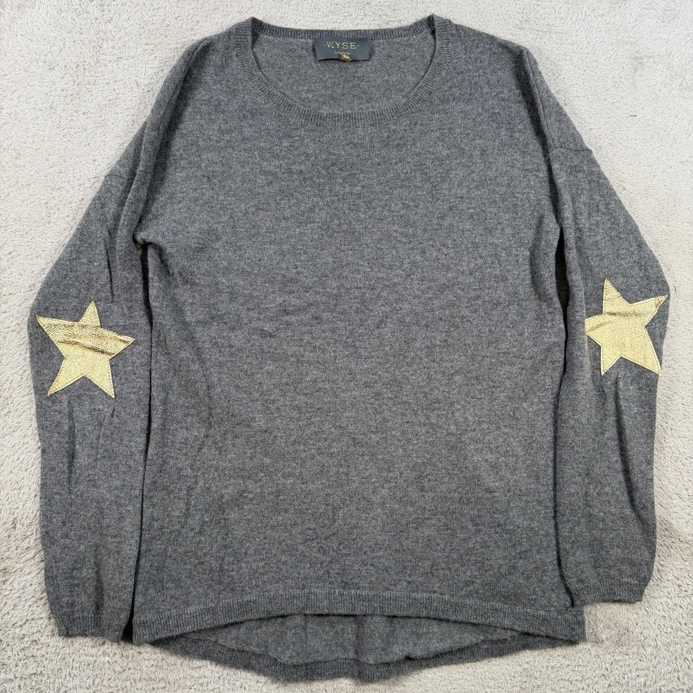 Wyse London Sweater Women Small 1 Grey 100% Cashmere Crewneck Star Pullover Soft